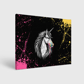 Холст прямоугольный с принтом ЕДИНОРОГ | UNICORN RAINBOW в Новосибирске, 100% ПВХ |  | abstraction | color | colors | dab | geometry | hexagon | paints | pony | rainbow | unicornis dab | абстракция | брызги | геометрия | даб | единорог | единорог радуга | животные | краски | красочные | ляпистые | неон | неоновый | пони | радуга |