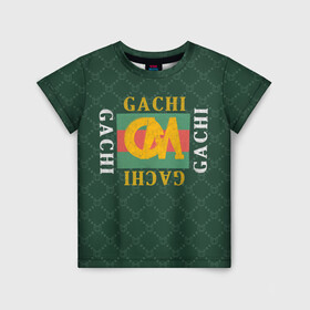 Детская футболка 3D с принтом GACHI бренд в Новосибирске, 100% гипоаллергенный полиэфир | прямой крой, круглый вырез горловины, длина до линии бедер, чуть спущенное плечо, ткань немного тянется | Тематика изображения на принте: aniki | billy | boss | boy | bucks | dark | deep | door | dungeon | fantasy | gachi | gachimuchi | gucci | gym | hundred | master | milos | muchi | next | ricardo | three | van | wee | билли | ван | гачи | гачимучи | гучи | гуччи 