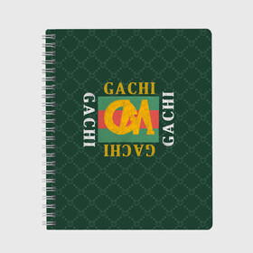 Тетрадь с принтом GACHI бренд в Новосибирске, 100% бумага | 48 листов, плотность листов — 60 г/м2, плотность картонной обложки — 250 г/м2. Листы скреплены сбоку удобной пружинной спиралью. Уголки страниц и обложки скругленные. Цвет линий — светло-серый
 | aniki | billy | boss | boy | bucks | dark | deep | door | dungeon | fantasy | gachi | gachimuchi | gucci | gym | hundred | master | milos | muchi | next | ricardo | three | van | wee | билли | ван | гачи | гачимучи | гучи | гуччи 