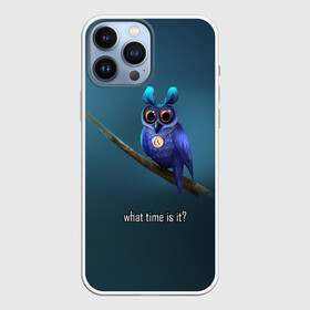 Чехол для iPhone 13 Pro Max с принтом Owl on the tree | Который час в Новосибирске,  |  | Тематика изображения на принте: what time is it | время | синий | сова | темный фон