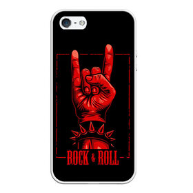 Чехол для iPhone 5/5S матовый с принтом Rock & Roll в Новосибирске, Силикон | Область печати: задняя сторона чехла, без боковых панелей | rock  roll | знак рок | рок | рок н ролл | рука