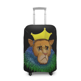 Чехол для чемодана 3D с принтом Lion_art в Новосибирске, 86% полиэфир, 14% спандекс | двустороннее нанесение принта, прорези для ручек и колес | king | lion | корона | кошка | лев | перья | царь | царь зверей