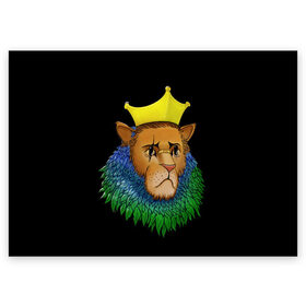 Поздравительная открытка с принтом Lion_art в Новосибирске, 100% бумага | плотность бумаги 280 г/м2, матовая, на обратной стороне линовка и место для марки
 | king | lion | корона | кошка | лев | перья | царь | царь зверей