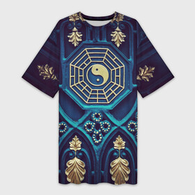 Платье-футболка 3D с принтом Золотой Инь Янь в Новосибирске,  |  | золото | инь янь | китай | китайские узоры | узоры