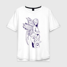 Мужская футболка хлопок Oversize с принтом Девушка и дракон в Новосибирске, 100% хлопок | свободный крой, круглый ворот, “спинка” длиннее передней части | Тематика изображения на принте: девушка | дракон | соблазн | фея | эльф