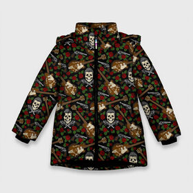 Зимняя куртка для девочек 3D с принтом ROCK в Новосибирске, ткань верха — 100% полиэстер; подклад — 100% полиэстер, утеплитель — 100% полиэстер. | длина ниже бедра, удлиненная спинка, воротник стойка и отстегивающийся капюшон. Есть боковые карманы с листочкой на кнопках, утяжки по низу изделия и внутренний карман на молнии. 

Предусмотрены светоотражающий принт на спинке, радужный светоотражающий элемент на пуллере молнии и на резинке для утяжки. | anarchy | hard rock | metal | music | punk rock | punks not dead | rock music | rocker | rocknroll | анархия | гаражный рок | гитара | гранж | металл | музыка | панк рок | рок музыка | рок н ролл | рокер | трэш метал | тяжелый рок | хард рок