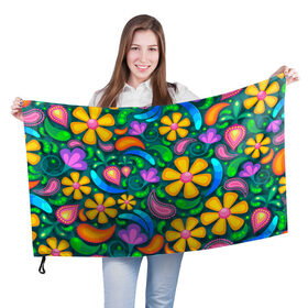 Флаг 3D с принтом ЯРКИЕ ЦВЕТЫ в Новосибирске, 100% полиэстер | плотность ткани — 95 г/м2, размер — 67 х 109 см. Принт наносится с одной стороны | flower | neon | букет | васильки | вввесна | ландыши | лепестки | лето | пестрый | природа | ромашки | текстуры орнамент | цветы | яркие