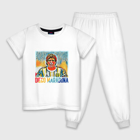Детская пижама хлопок с принтом Diego Maradona в Новосибирске, 100% хлопок |  брюки и футболка прямого кроя, без карманов, на брюках мягкая резинка на поясе и по низу штанин
 | Тематика изображения на принте: argentina | football | maradona | messi | аргентина | гол | диего | марадона | месси | мяч | рука бога | спорт | футбол | чемпион