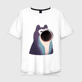 Мужская футболка хлопок Oversize с принтом Голодный зверь в Новосибирске, 100% хлопок | свободный крой, круглый ворот, “спинка” длиннее передней части | Тематика изображения на принте: pop cat | арт | бедна | голод | кот | кошка | мем | необычное животное | пасть | птица | рисунок | сова