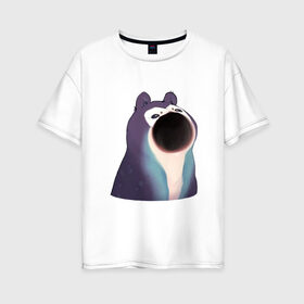 Женская футболка хлопок Oversize с принтом Голодный зверь в Новосибирске, 100% хлопок | свободный крой, круглый ворот, спущенный рукав, длина до линии бедер
 | pop cat | арт | бедна | голод | кот | кошка | мем | необычное животное | пасть | птица | рисунок | сова