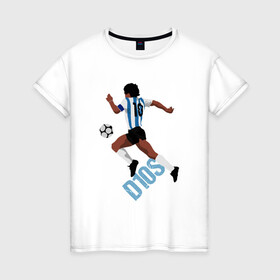 Женская футболка хлопок с принтом Diego Maradona в Новосибирске, 100% хлопок | прямой крой, круглый вырез горловины, длина до линии бедер, слегка спущенное плечо | argentina | maradona | messi | sport | аргентина | гол | диего | марадона | месси | мяч | рука бога | спорт | футбол | чемпион