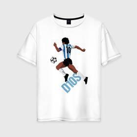 Женская футболка хлопок Oversize с принтом Diego Maradona в Новосибирске, 100% хлопок | свободный крой, круглый ворот, спущенный рукав, длина до линии бедер
 | argentina | maradona | messi | sport | аргентина | гол | диего | марадона | месси | мяч | рука бога | спорт | футбол | чемпион