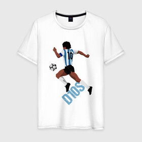 Мужская футболка хлопок с принтом Diego Maradona в Новосибирске, 100% хлопок | прямой крой, круглый вырез горловины, длина до линии бедер, слегка спущенное плечо. | argentina | maradona | messi | sport | аргентина | гол | диего | марадона | месси | мяч | рука бога | спорт | футбол | чемпион