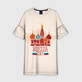 Детское платье 3D с принтом День России в Новосибирске, 100% полиэстер | прямой силуэт, чуть расширенный к низу. Круглая горловина, на рукавах — воланы | 12 июня | день россии | моя страна | россия | храм василия блаженого