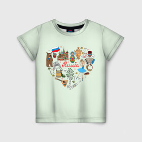Детская футболка 3D с принтом Россия в Новосибирске, 100% гипоаллергенный полиэфир | прямой крой, круглый вырез горловины, длина до линии бедер, чуть спущенное плечо, ткань немного тянется | балалайка | балерина | матрешка | медведь | россия | храм василия блаженого
