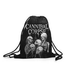 Рюкзак-мешок 3D с принтом Cannibal Corpse в Новосибирске, 100% полиэстер | плотность ткани — 200 г/м2, размер — 35 х 45 см; лямки — толстые шнурки, застежка на шнуровке, без карманов и подкладки | Тематика изображения на принте: canibal corpse | cannibal corpse | death metal | группы | дэт метал | канибал корпс | метал | рок