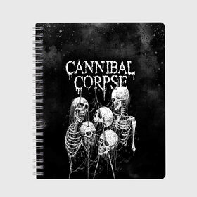 Тетрадь с принтом Cannibal Corpse в Новосибирске, 100% бумага | 48 листов, плотность листов — 60 г/м2, плотность картонной обложки — 250 г/м2. Листы скреплены сбоку удобной пружинной спиралью. Уголки страниц и обложки скругленные. Цвет линий — светло-серый
 | Тематика изображения на принте: canibal corpse | cannibal corpse | death metal | группы | дэт метал | канибал корпс | метал | рок