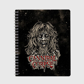 Тетрадь с принтом Cannibal Corpse в Новосибирске, 100% бумага | 48 листов, плотность листов — 60 г/м2, плотность картонной обложки — 250 г/м2. Листы скреплены сбоку удобной пружинной спиралью. Уголки страниц и обложки скругленные. Цвет линий — светло-серый
 | Тематика изображения на принте: canibal corpse | cannibal corpse | death metal | группы | дэт метал | канибал корпс | метал | рок