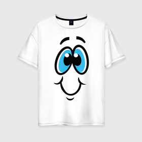 Женская футболка хлопок Oversize с принтом Забавный смайл в Новосибирске, 100% хлопок | свободный крой, круглый ворот, спущенный рукав, длина до линии бедер
 | лицо | мультфильм | настроение | позитив | радость | смайлик | смешно | смешное лицо | счастье | улыбка | эмоции