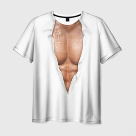 Мужская футболка 3D с принтом Идеальный Торс в Новосибирске, 100% полиэфир | прямой крой, круглый вырез горловины, длина до линии бедер | Тематика изображения на принте: мускулы | мышцы | прес | рельеф | спорт | тело | торс