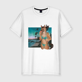 Мужская футболка хлопок Slim с принтом Пляжный сезон в Новосибирске, 92% хлопок, 8% лайкра | приталенный силуэт, круглый вырез ворота, длина до линии бедра, короткий рукав | гиена | калифорния | лето | отдых | фурри. аниме