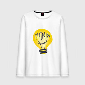 Мужской лонгслив хлопок с принтом Лампочка Think в Новосибирске, 100% хлопок |  | art | bulb | idea | illustration | lamp | light | light bulb | retro | vintage | айдиа | арт | вдохновение | винтаж | дизайн лампочки | думаешь | думай | идея | иллюстрация | лампа | лампа накаливания | мысли | мысль | ретро | рисунок