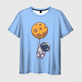 Мужская футболка 3D с принтом Космонавт с шариком в Новосибирске, 100% полиэфир | прямой крой, круглый вырез горловины, длина до линии бедер | cosmonaut | граффити | космонавт | космонавт с шариком | космос | милый космонавт | рисунок | шарик планета