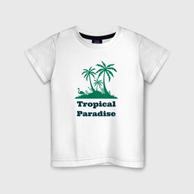 Детская футболка хлопок с принтом Тропический рай в Новосибирске, 100% хлопок | круглый вырез горловины, полуприлегающий силуэт, длина до линии бедер | Тематика изображения на принте: отдых | пальма | пальмы | природа | путешествия | рай | тропики
