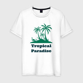 Мужская футболка хлопок с принтом Тропический рай в Новосибирске, 100% хлопок | прямой крой, круглый вырез горловины, длина до линии бедер, слегка спущенное плечо. | отдых | пальма | пальмы | природа | путешествия | рай | тропики