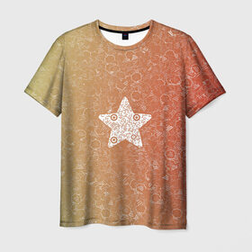Мужская футболка 3D с принтом Звезда АПВ 128КЗ в Новосибирске, 100% полиэфир | прямой крой, круглый вырез горловины, длина до линии бедер | qr код | амулет | антивирус | антидепрессант | антистресс | градиент | звезда | иммуномодулятор | коллаж | красный | оберег | салатовый | талисман