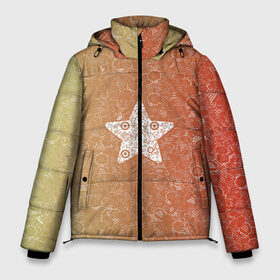 Мужская зимняя куртка 3D с принтом Звезда АПВ 128КЗ в Новосибирске, верх — 100% полиэстер; подкладка — 100% полиэстер; утеплитель — 100% полиэстер | длина ниже бедра, свободный силуэт Оверсайз. Есть воротник-стойка, отстегивающийся капюшон и ветрозащитная планка. 

Боковые карманы с листочкой на кнопках и внутренний карман на молнии. | Тематика изображения на принте: qr код | амулет | антивирус | антидепрессант | антистресс | градиент | звезда | иммуномодулятор | коллаж | красный | оберег | салатовый | талисман