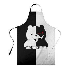 Фартук 3D с принтом MONOKUMA  МОНОКУМА BEAR в Новосибирске, 100% полиэстер | общий размер — 65 х 85 см, ширина нагрудника — 26 см, горловина — 53 см, длина завязок — 54 см, общий обхват в поясе — 173 см. Принт на завязках и на горловине наносится с двух сторон, на основной части фартука — только с внешней стороны | anime | danganronpa | enoshima | junko | monokuma | аниме | джунко | игра | манга | медведь | монокума | робот медведь | эношима