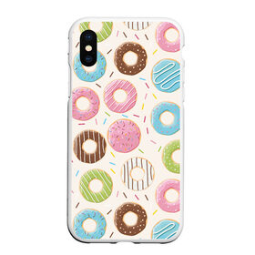 Чехол для iPhone XS Max матовый с принтом Пончики / Donuts в Новосибирске, Силикон | Область печати: задняя сторона чехла, без боковых панелей | bagel | cookies | donut | pastry | pie | ring | бублик | выпечка | колечко | печенье | пирожок | пончик