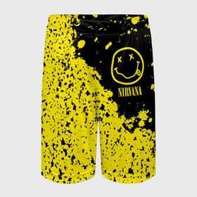 Детские спортивные шорты 3D с принтом NIRVANA / НИРВАНА в Новосибирске,  100% полиэстер
 | пояс оформлен широкой мягкой резинкой, ткань тянется
 | cobain | kurt | lithium | logo | music | nirvana | nirwana | rock | smile | кобейн | курт | лого | логотип | музыка | нирвана | рок | смайл | смайлик | улыбка