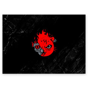 Поздравительная открытка с принтом CYBERPUNK 2077 КОТ КИАНУ РИВЗ в Новосибирске, 100% бумага | плотность бумаги 280 г/м2, матовая, на обратной стороне линовка и место для марки
 | Тематика изображения на принте: cat | cd project red | cyberpunk 2077 | demon | keanu reeves | kitty | maelstrom | militech | quadra | samurai | smile | trauma | trauma team | демон | киану ривз | киберпанк 2077 | кот | милитех | самурай | смайл