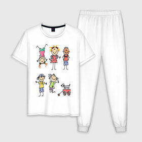 Мужская пижама хлопок с принтом Дети в Новосибирске, 100% хлопок | брюки и футболка прямого кроя, без карманов, на брюках мягкая резинка на поясе и по низу штанин
 | девочка | дети | игра | картинки | мальчик | рисунок