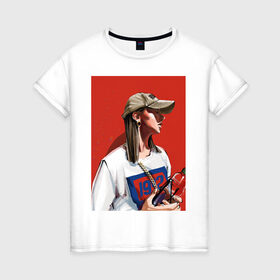 Женская футболка хлопок с принтом Девушка в бейсболке в Новосибирске, 100% хлопок | прямой крой, круглый вырез горловины, длина до линии бедер, слегка спущенное плечо | fashion | street art | авторская | иллюстрация | мода