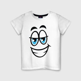 Детская футболка хлопок с принтом Улыбающийся смайл в Новосибирске, 100% хлопок | круглый вырез горловины, полуприлегающий силуэт, длина до линии бедер | мультфильм | рожа | рожица | смайлик | улыбающееся лицо | улыбающийся | улыбка