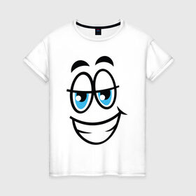 Женская футболка хлопок с принтом Улыбающийся смайл в Новосибирске, 100% хлопок | прямой крой, круглый вырез горловины, длина до линии бедер, слегка спущенное плечо | мультфильм | рожа | рожица | смайлик | улыбающееся лицо | улыбающийся | улыбка