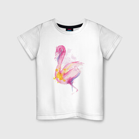 Детская футболка хлопок с принтом Фламинго рисунок акварелью в Новосибирске, 100% хлопок | круглый вырез горловины, полуприлегающий силуэт, длина до линии бедер | Тематика изображения на принте: africa | afrika | aquarel | bird | fashion | flamingo | paint | painted | pink flamingo | summer | watercolor | watercolour | акварельный рисунок | африка | красками | краски | лето | мода | нарисованный фламинго | птица | розовый фламинго | 