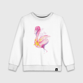 Детский свитшот хлопок с принтом Фламинго рисунок акварелью в Новосибирске, 100% хлопок | круглый вырез горловины, эластичные манжеты, пояс и воротник | africa | afrika | aquarel | bird | fashion | flamingo | paint | painted | pink flamingo | summer | watercolor | watercolour | акварельный рисунок | африка | красками | краски | лето | мода | нарисованный фламинго | птица | розовый фламинго | 