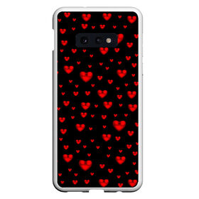 Чехол для Samsung S10E с принтом Красные сердца в Новосибирске, Силикон | Область печати: задняя сторона чехла, без боковых панелей | heart | love | red | red hearts. | градиент | день святого валентина | красные сердечки | красный | любовь | много сердечек | перламутр | сердце