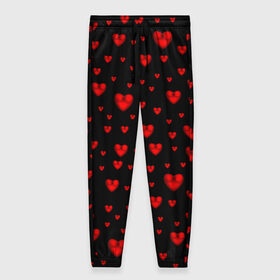 Женские брюки 3D с принтом Красные сердца в Новосибирске, полиэстер 100% | прямой крой, два кармана без застежек по бокам, с мягкой трикотажной резинкой на поясе и по низу штанин. В поясе для дополнительного комфорта — широкие завязки | heart | love | red | red hearts. | градиент | день святого валентина | красные сердечки | красный | любовь | много сердечек | перламутр | сердце