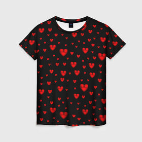 Женская футболка 3D с принтом Красные сердца в Новосибирске, 100% полиэфир ( синтетическое хлопкоподобное полотно) | прямой крой, круглый вырез горловины, длина до линии бедер | heart | love | red | red hearts. | градиент | день святого валентина | красные сердечки | красный | любовь | много сердечек | перламутр | сердце