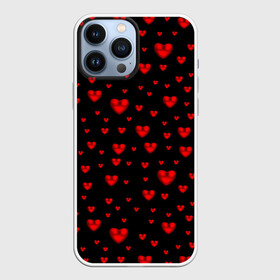 Чехол для iPhone 13 Pro Max с принтом Красные сердца в Новосибирске,  |  | Тематика изображения на принте: heart | love | red | red hearts. | градиент | день святого валентина | красные сердечки | красный | любовь | много сердечек | перламутр | сердце