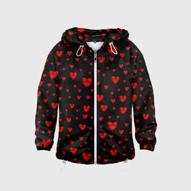 Детская ветровка 3D с принтом Красные сердца в Новосибирске, 100% полиэстер | подол и капюшон оформлены резинкой с фиксаторами, по бокам два кармана без застежек, один потайной карман на груди | heart | love | red | red hearts. | градиент | день святого валентина | красные сердечки | красный | любовь | много сердечек | перламутр | сердце
