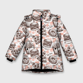 Зимняя куртка для девочек 3D с принтом Фастфуд / Fast food в Новосибирске, ткань верха — 100% полиэстер; подклад — 100% полиэстер, утеплитель — 100% полиэстер. | длина ниже бедра, удлиненная спинка, воротник стойка и отстегивающийся капюшон. Есть боковые карманы с листочкой на кнопках, утяжки по низу изделия и внутренний карман на молнии. 

Предусмотрены светоотражающий принт на спинке, радужный светоотражающий элемент на пуллере молнии и на резинке для утяжки. | barbecue | bon appetit | burger | cola | cone | donuts | fast food | french fries | hot dog | ice cream | pepsi | pizza | бургер | картошка фри | кола | мороженое | пепси | пицца | пончики | приятного аппетита | рожок | фастфуд | хот дог | шашлык