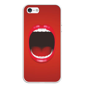 Чехол для iPhone 5/5S матовый с принтом Губы с языком в Новосибирске, Силикон | Область печати: задняя сторона чехла, без боковых панелей | lips with tongue | mouth | scarlet lips | teeth | губы алые | губы с языком | зубы | рот