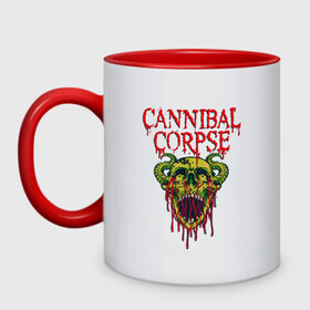 Кружка двухцветная с принтом Cannibal Corpse Труп Каннибала (Z) в Новосибирске, керамика | объем — 330 мл, диаметр — 80 мм. Цветная ручка и кайма сверху, в некоторых цветах — вся внутренняя часть | Тематика изображения на принте: cannibal | cannibal corpse | corpse | death metal | deathgrind | demon | devil | алекс уэбстер | брутальный дэт метал | демон | дэт метал | дэтграйнд | пол мазуркевич | роб барретт | труп каннибала | череп