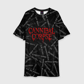 Детское платье 3D с принтом Cannibal Corpse | Songs (Z) в Новосибирске, 100% полиэстер | прямой силуэт, чуть расширенный к низу. Круглая горловина, на рукавах — воланы | cannibal | cannibal corpse | corpse | death metal | deathgrind | алекс уэбстер | брутальный дэт метал | дэт метал | дэтграйнд | пол мазуркевич | роб барретт | труп каннибала